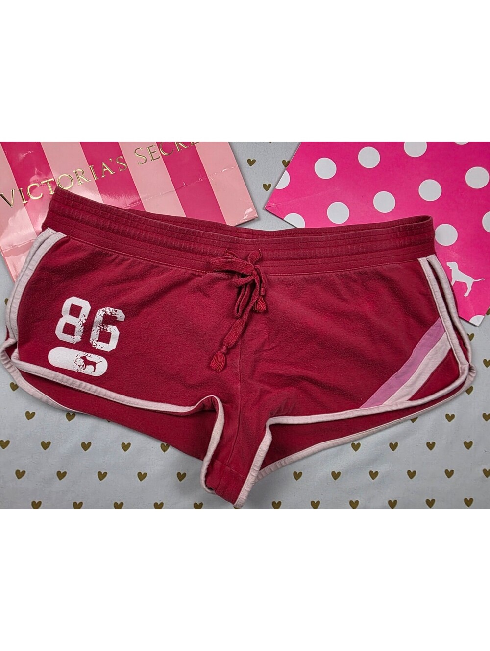Vintage Y2K Victoria's Secret PINK 86 Dog Micro Mini Shorts M Red
